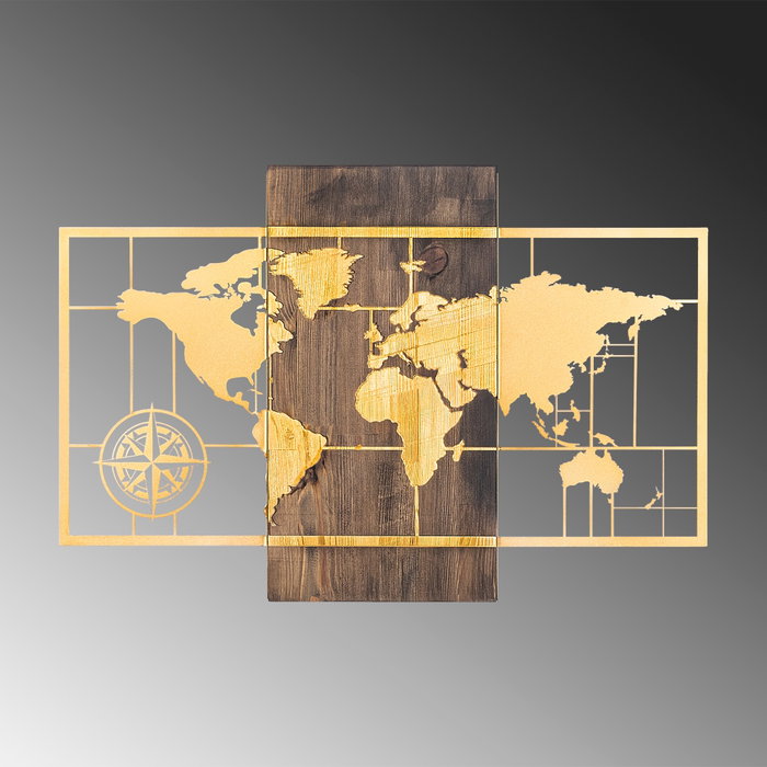 Wallity World Map With Compass - Gold Wallity World Map With Compass - Gold